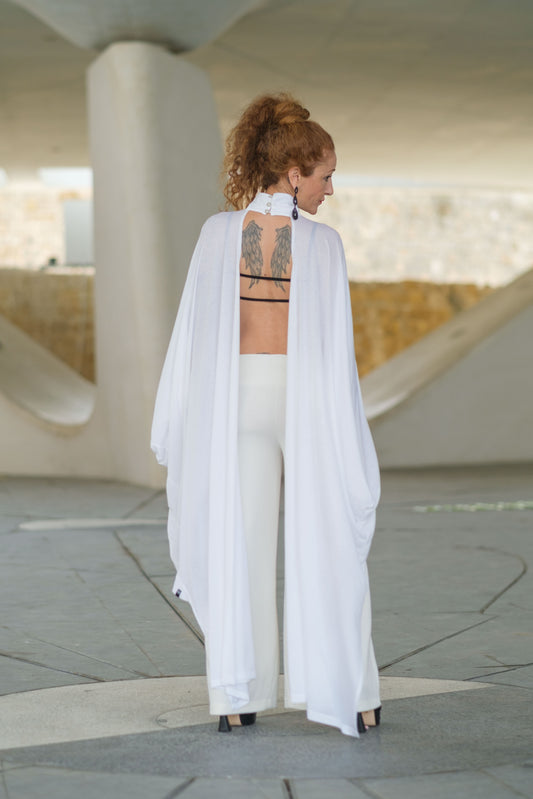 Extravagant White Sheer Cape Tunic