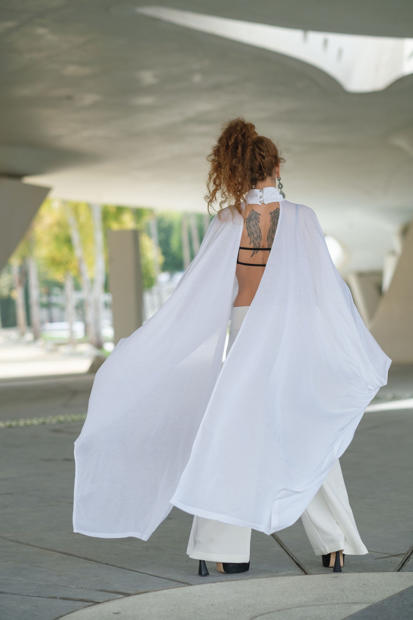 Extravagant White Sheer Cape Tunic