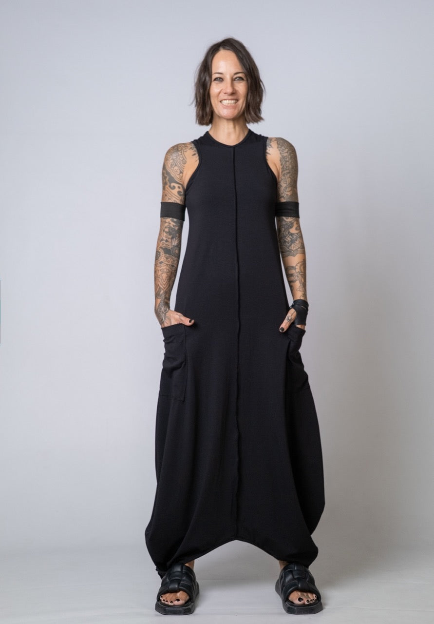 Moving Meditation: Black Loose Maxi Dress with Pockets