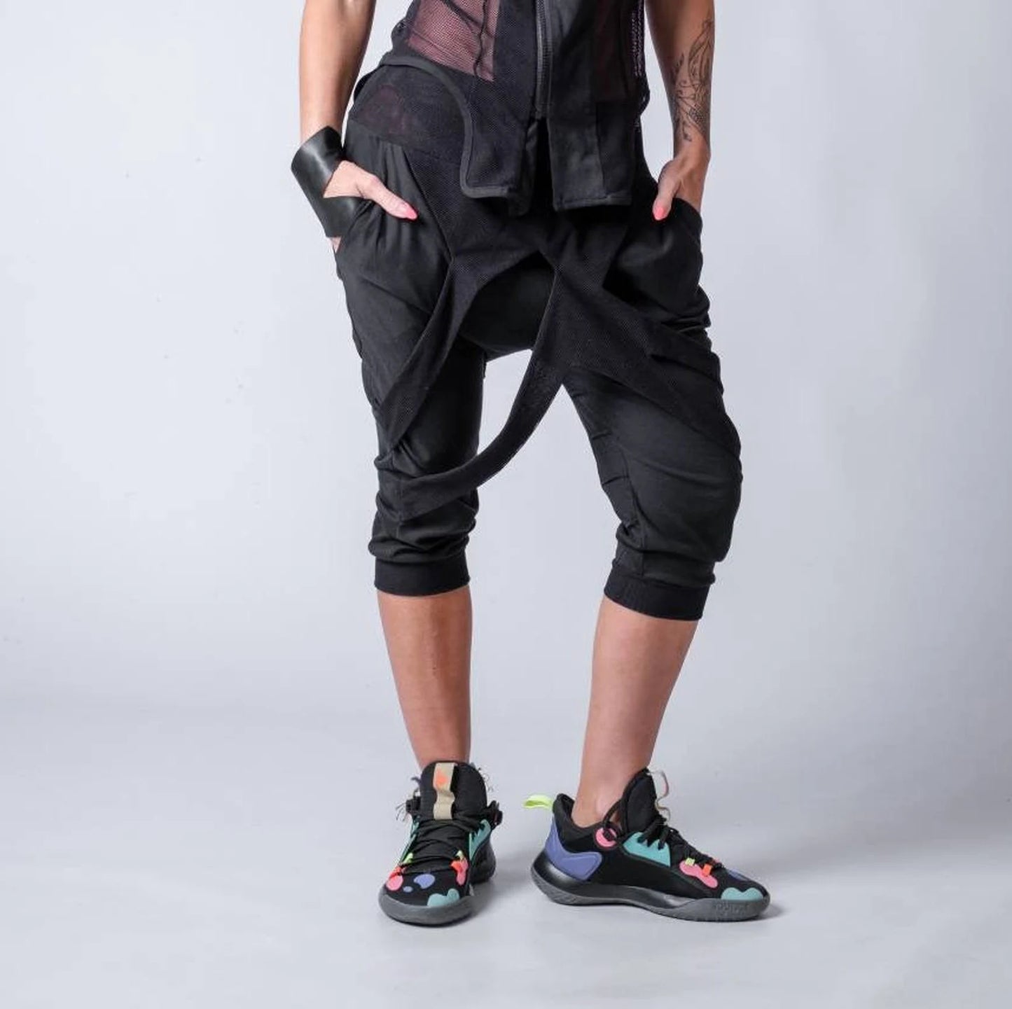 Cyberpunk Capri Pants With Drop Crutch