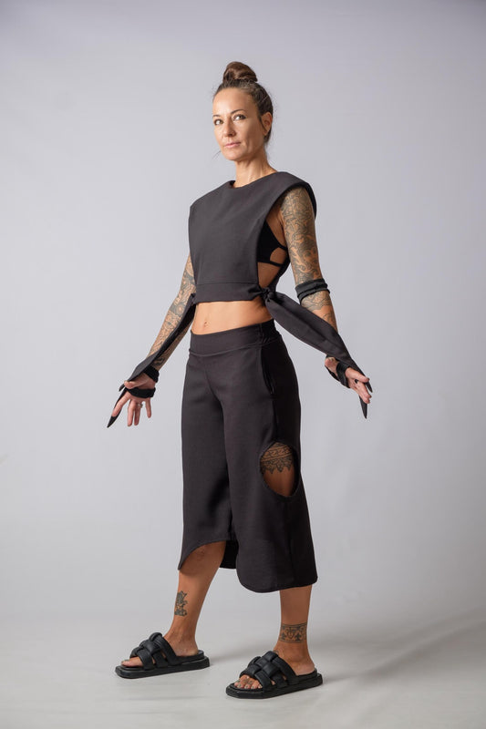 The Freya Futuristic Black Loose Pants