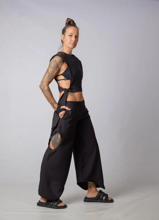 The Freya Futuristic Black Loose Pants