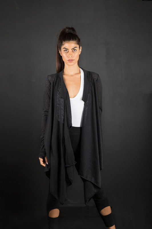 Women's Black Asymmetric Cotton Lycra Jacket