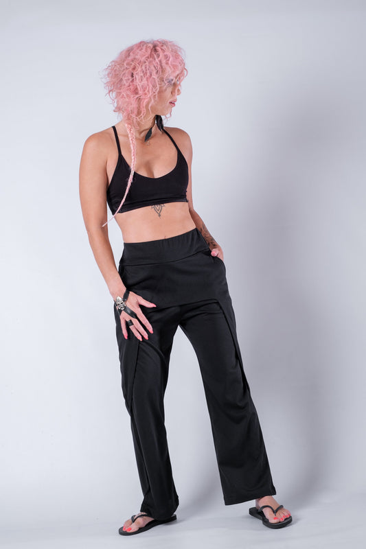 Straight Pants With Overlay Skirt