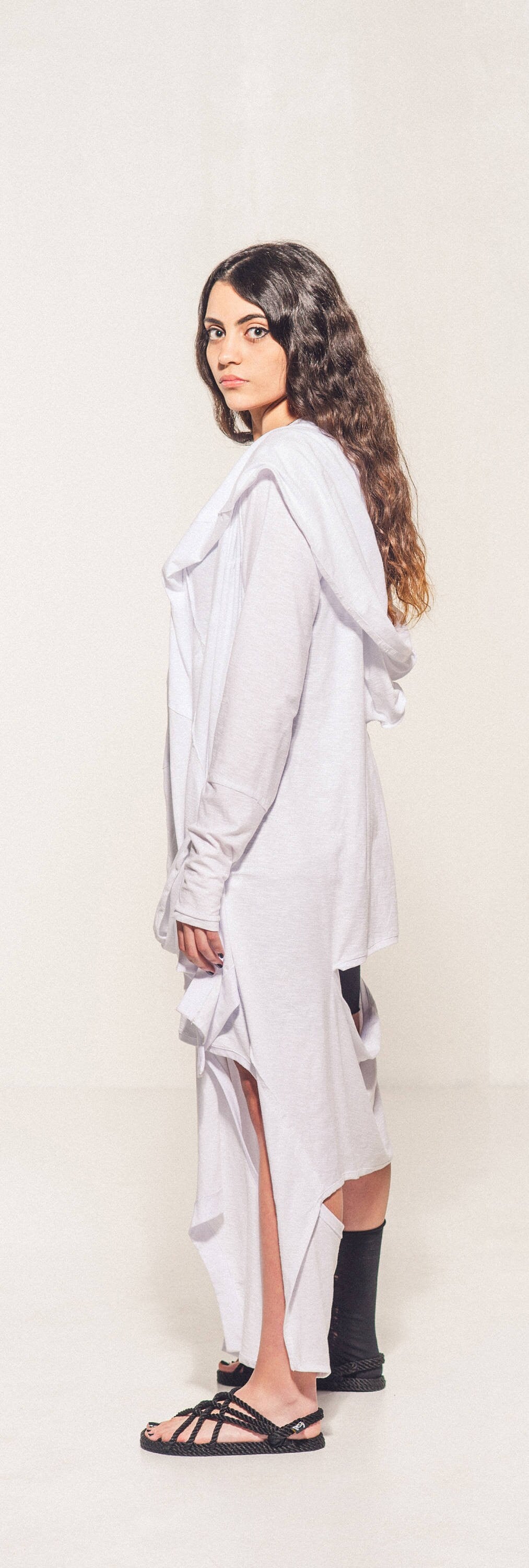 Women's Long Asymmetric Hooded Cardigan