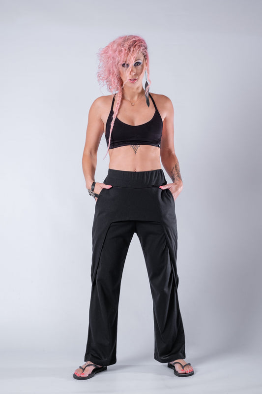 Straight Pants With Overlay Skirt