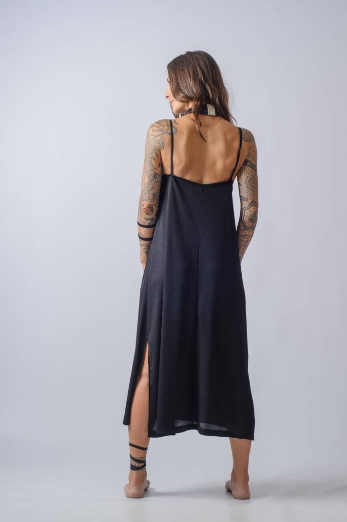 Black Strappy Midi Loose Dress