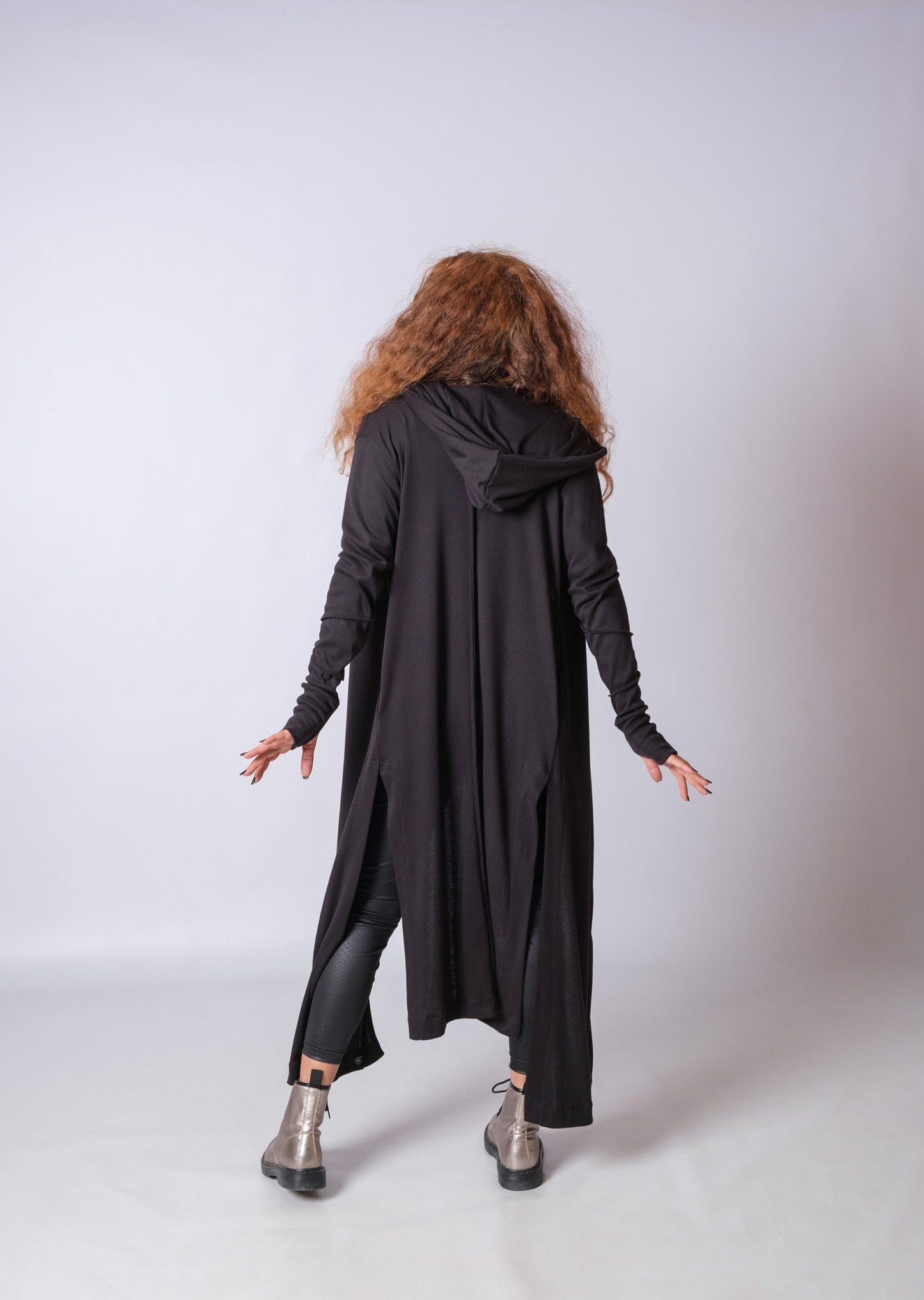 Black Cyberpunk Long Cardigan With Thumb Holes