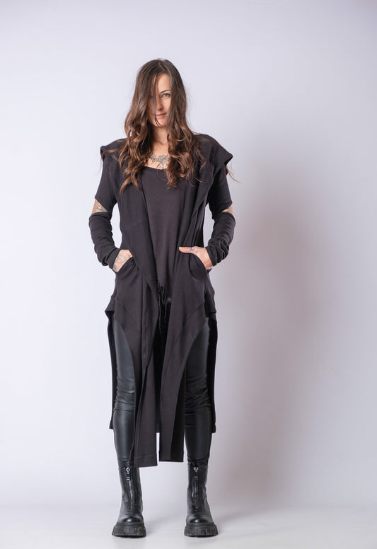 New Long Hooded Asymmetric Cardigan