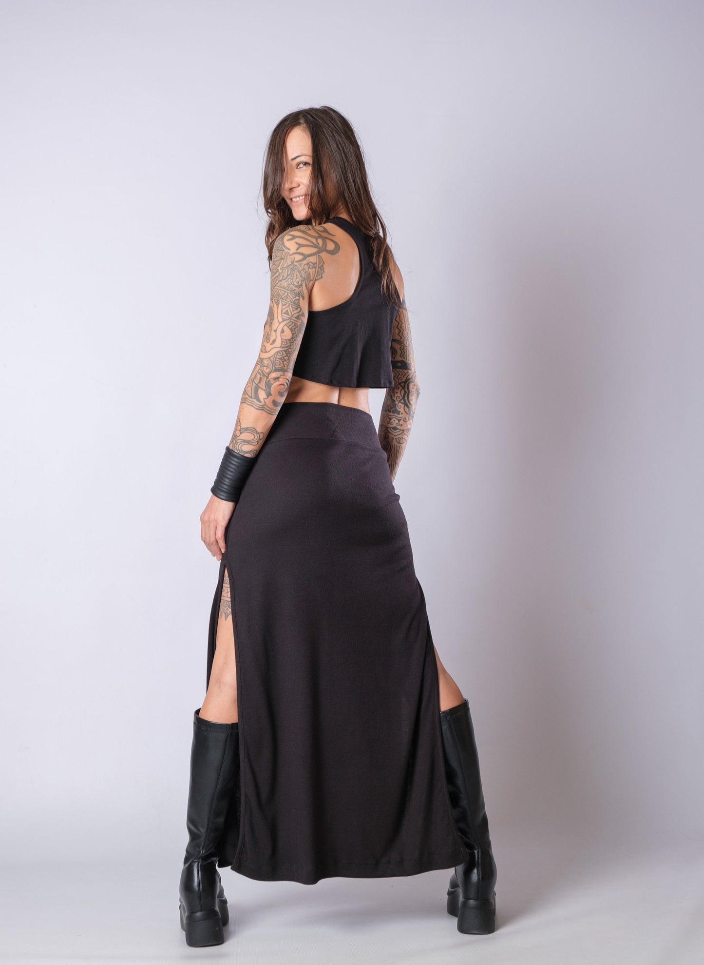 Women's Black High Waisted Soft Heavy Cotton Skirt