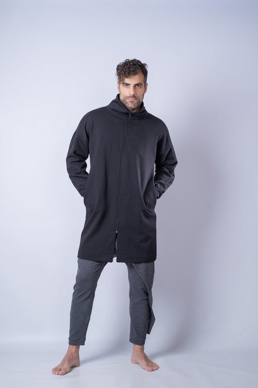 Men's Long Cardigan Sweater Collared with Zip