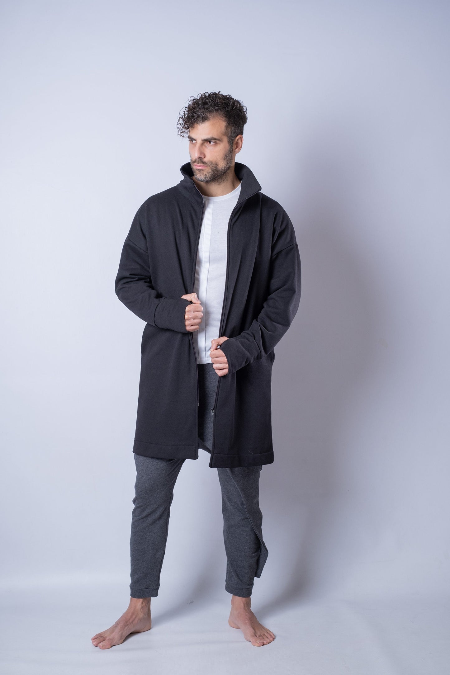 Men's Long Cardigan Sweater Collared with Zip