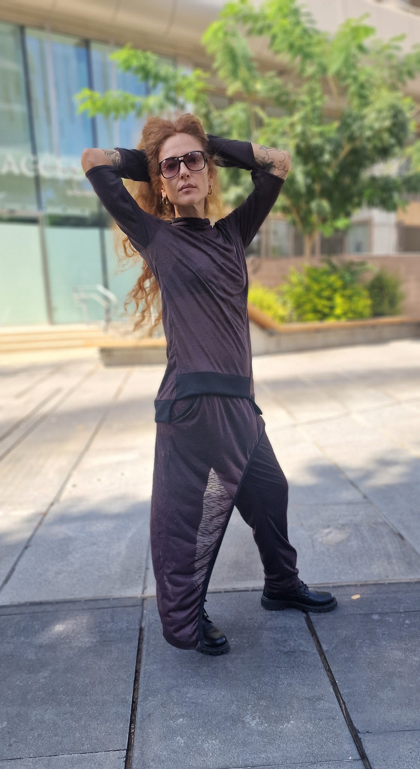 New Asymmetric Cotton Sweatshirt Hoodie With Split Sleeves and Thumbholes
