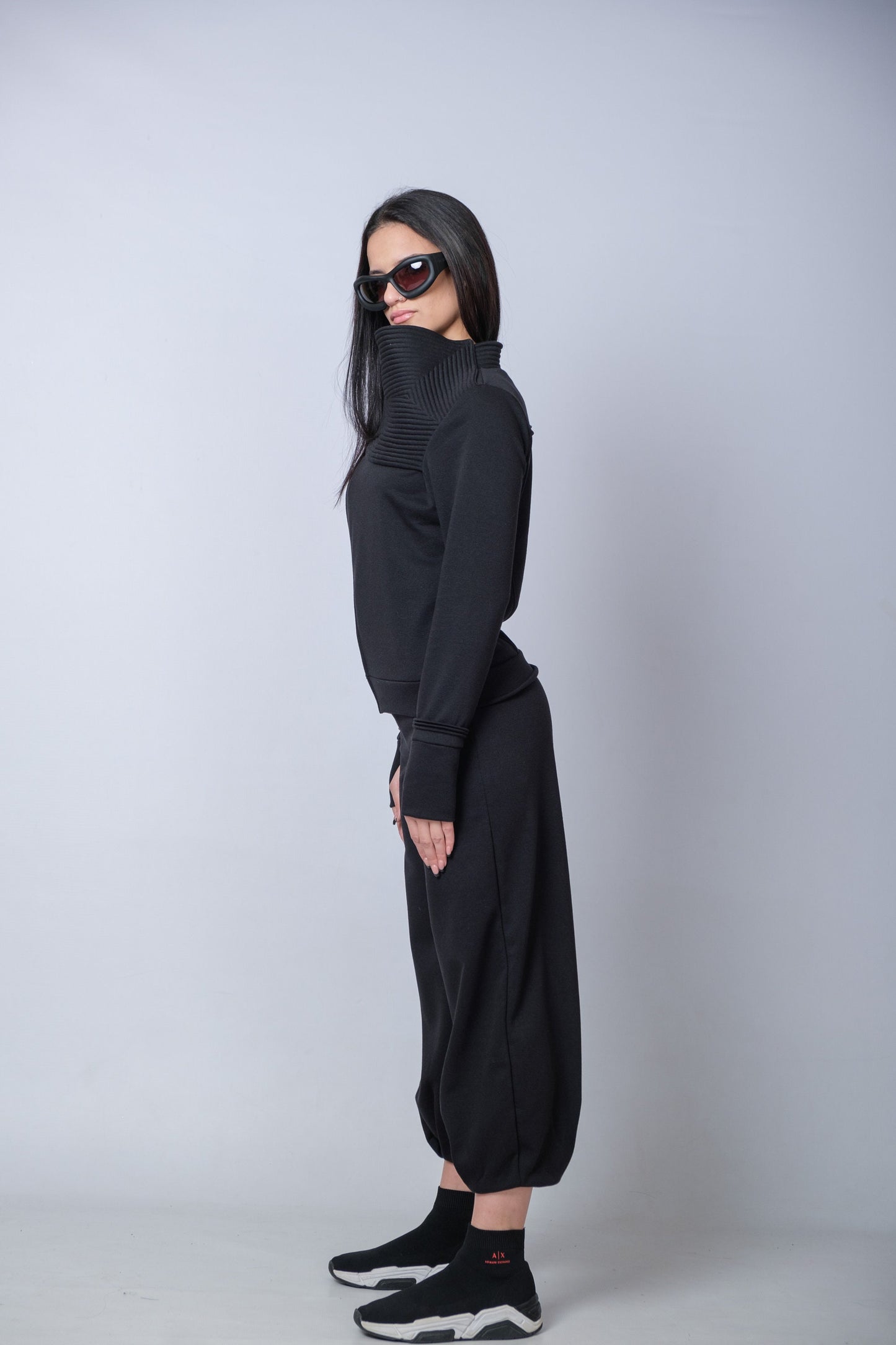 Black Cyberpunk Jacket With High Collar