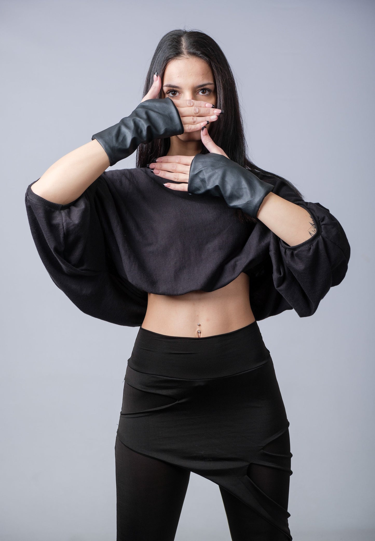 Long Fingerless Thumb Hole Gloves