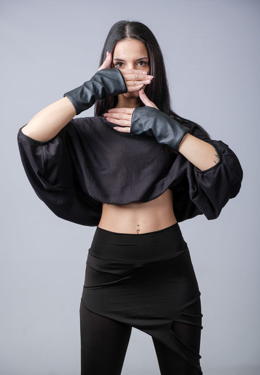 Long Fingerless Thumb Hole Gloves