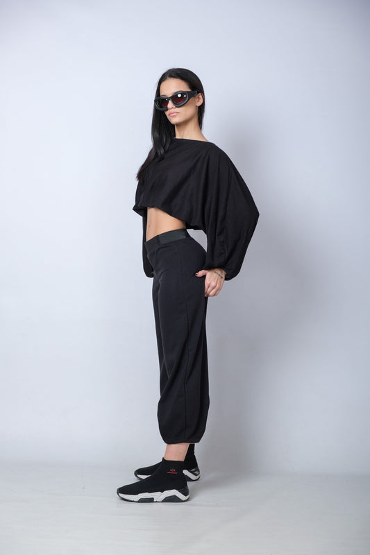 Balloon Sleeve Off The Shoulder Cotton Blouse