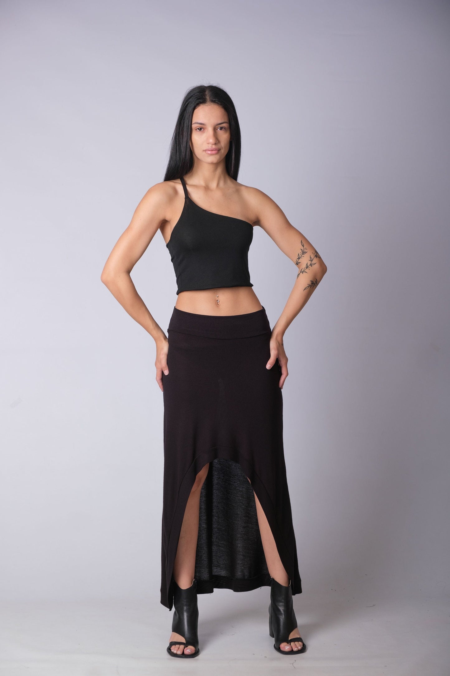 Women's Black High Waisted Soft Heavy Cotton Skirt