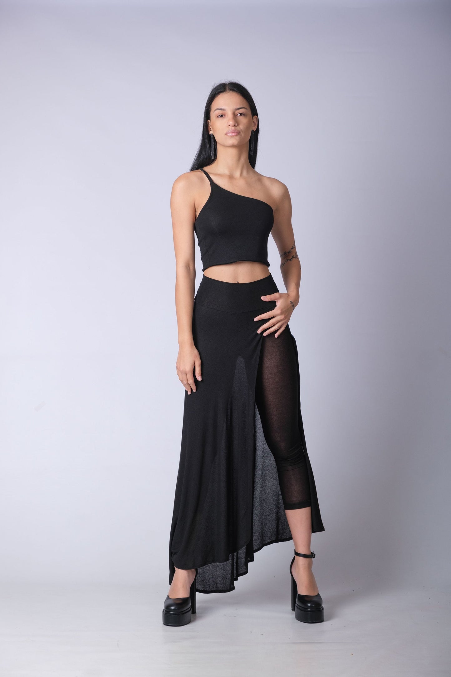 One Shoulder Black Crop Top