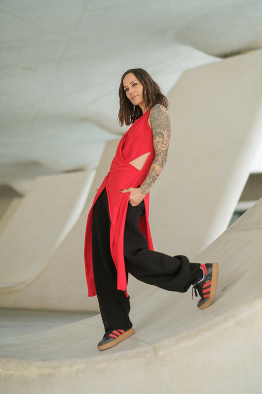 Women's Crossed V-Neck Cotton Lycra Top Fire Red