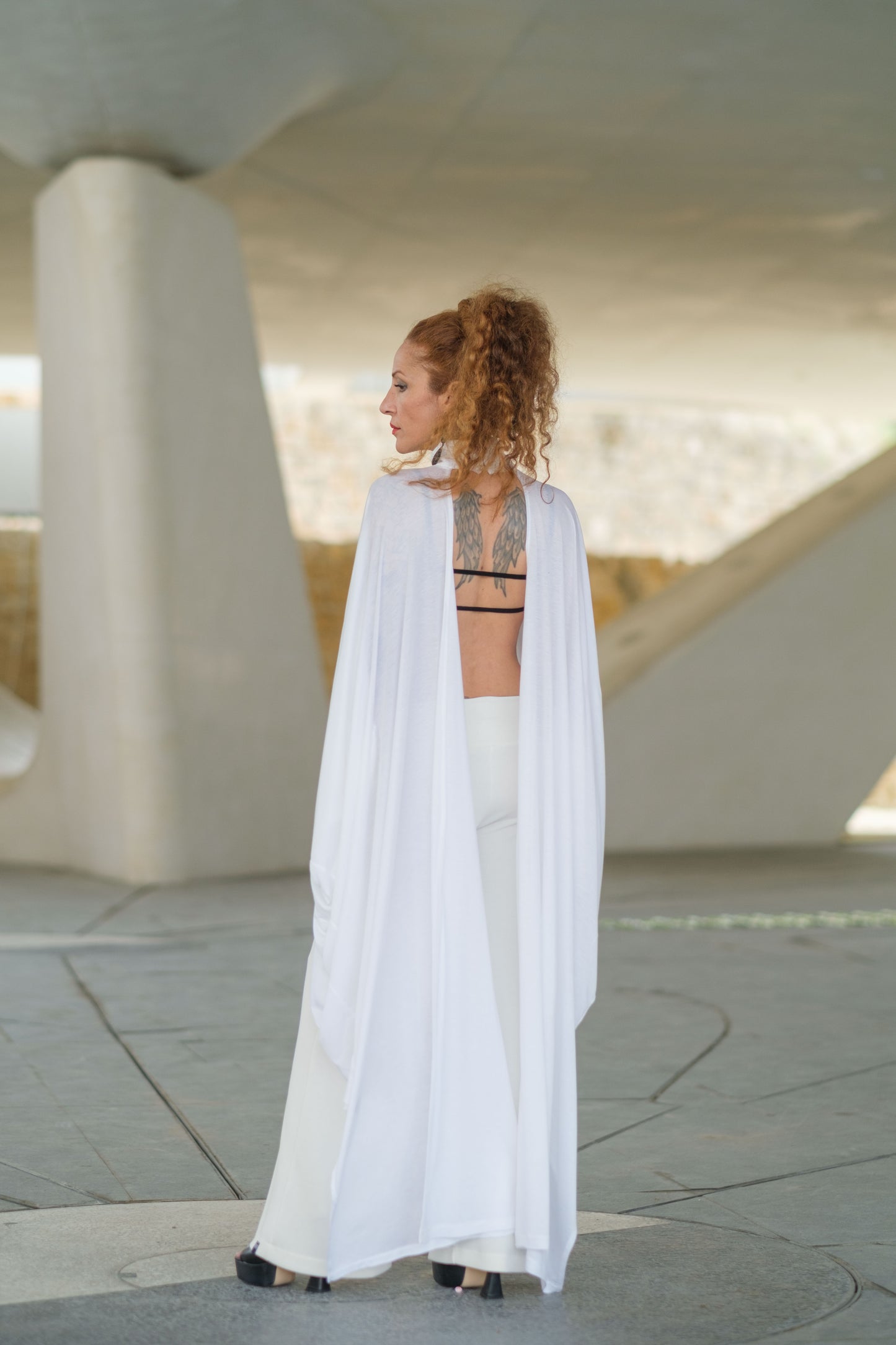 Extravagant White Sheer Cape Tunic