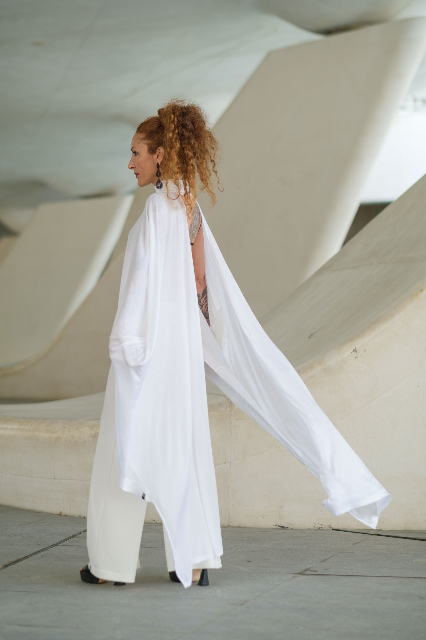 Extravagant White Sheer Cape Tunic