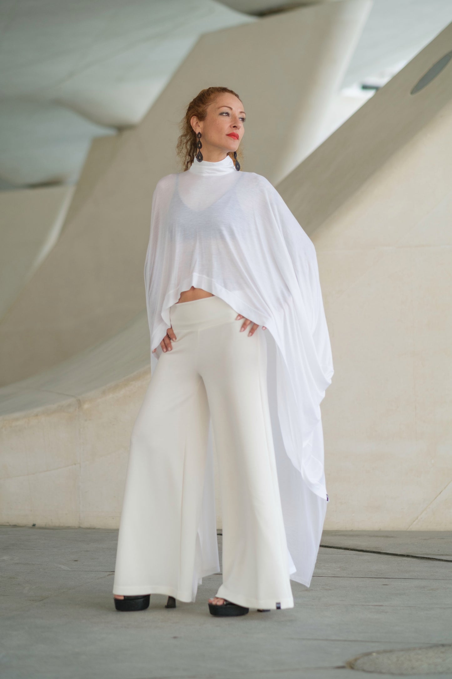 Extravagant White Sheer Cape Tunic