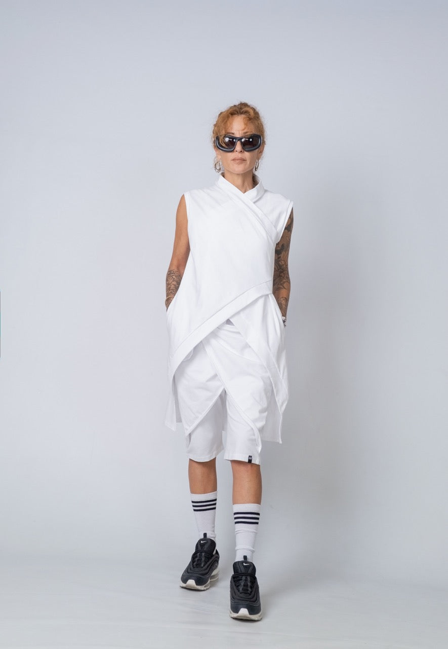 Moving Meditation: White Drape Shorts