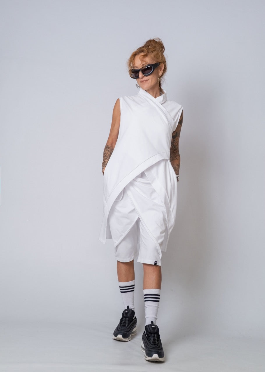 Moving Meditation: White Drape Shorts