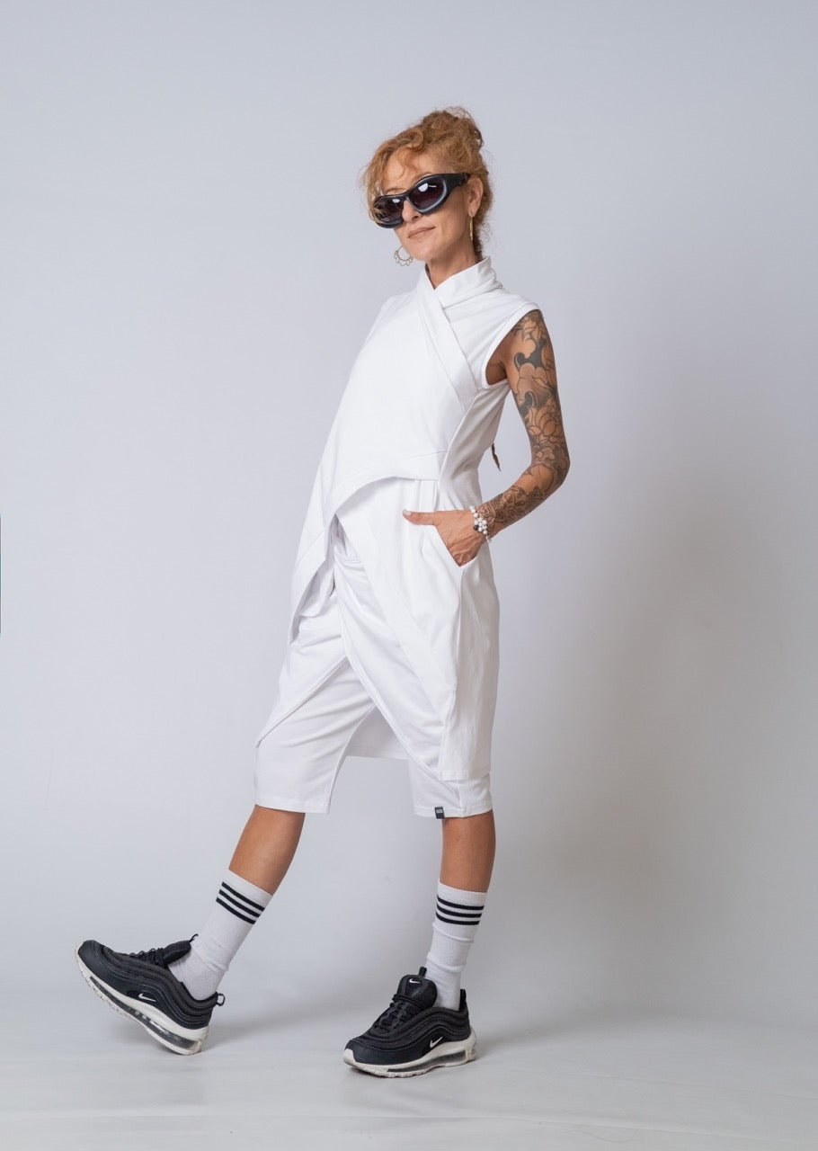 Moving Meditation: White Drape Shorts