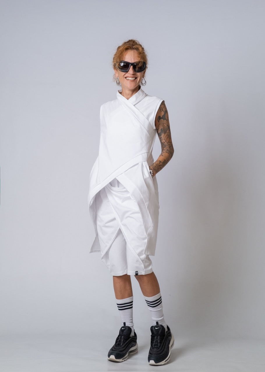 Moving Meditation: White Drape Shorts