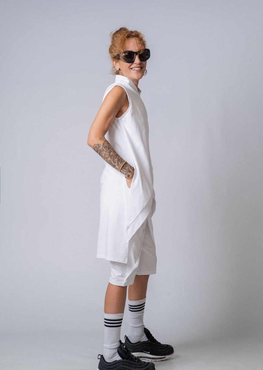 Moving Meditation: White Drape Shorts