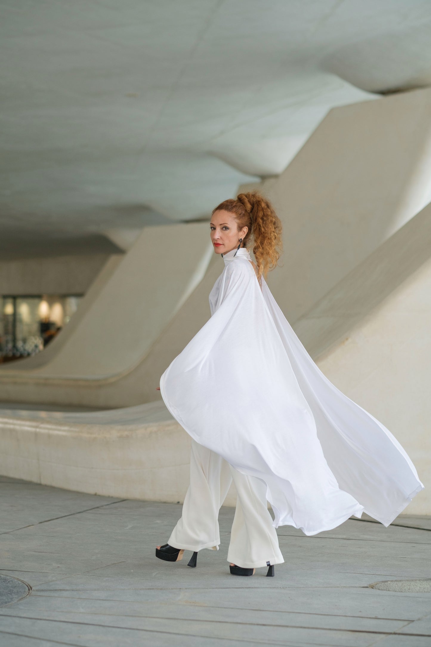 Extravagant White Sheer Cape Tunic
