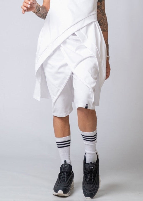 Moving Meditation: White Drape Shorts