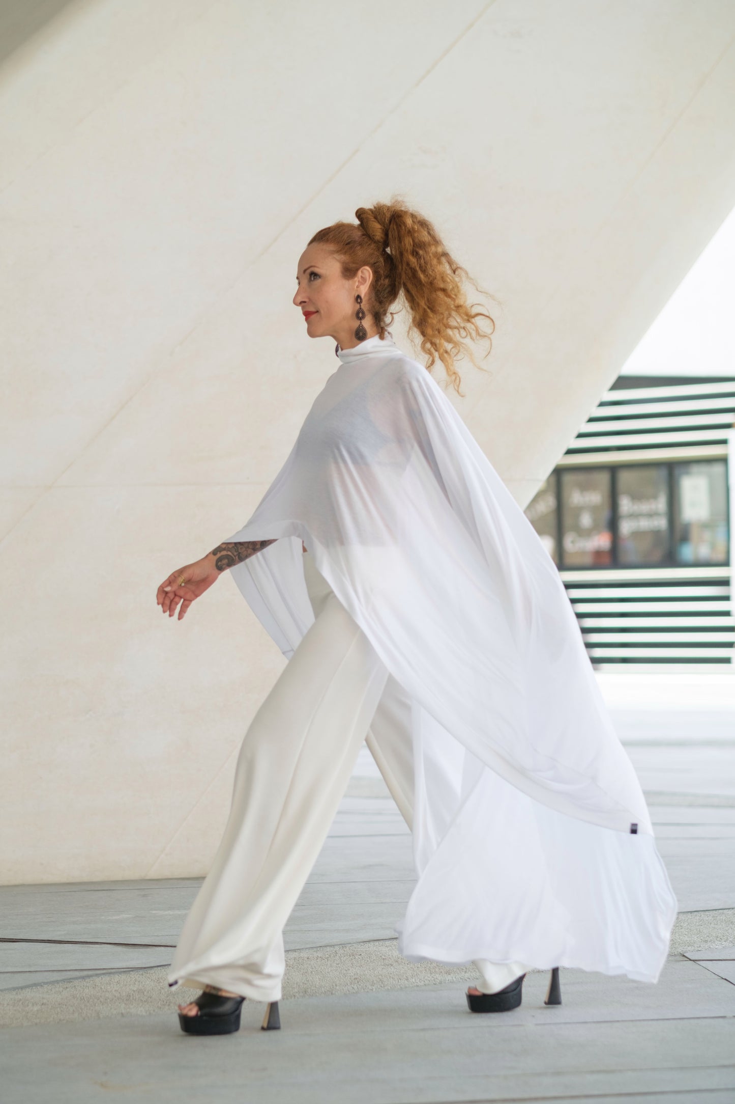 Women's White Elastic Waist Jersey Pants