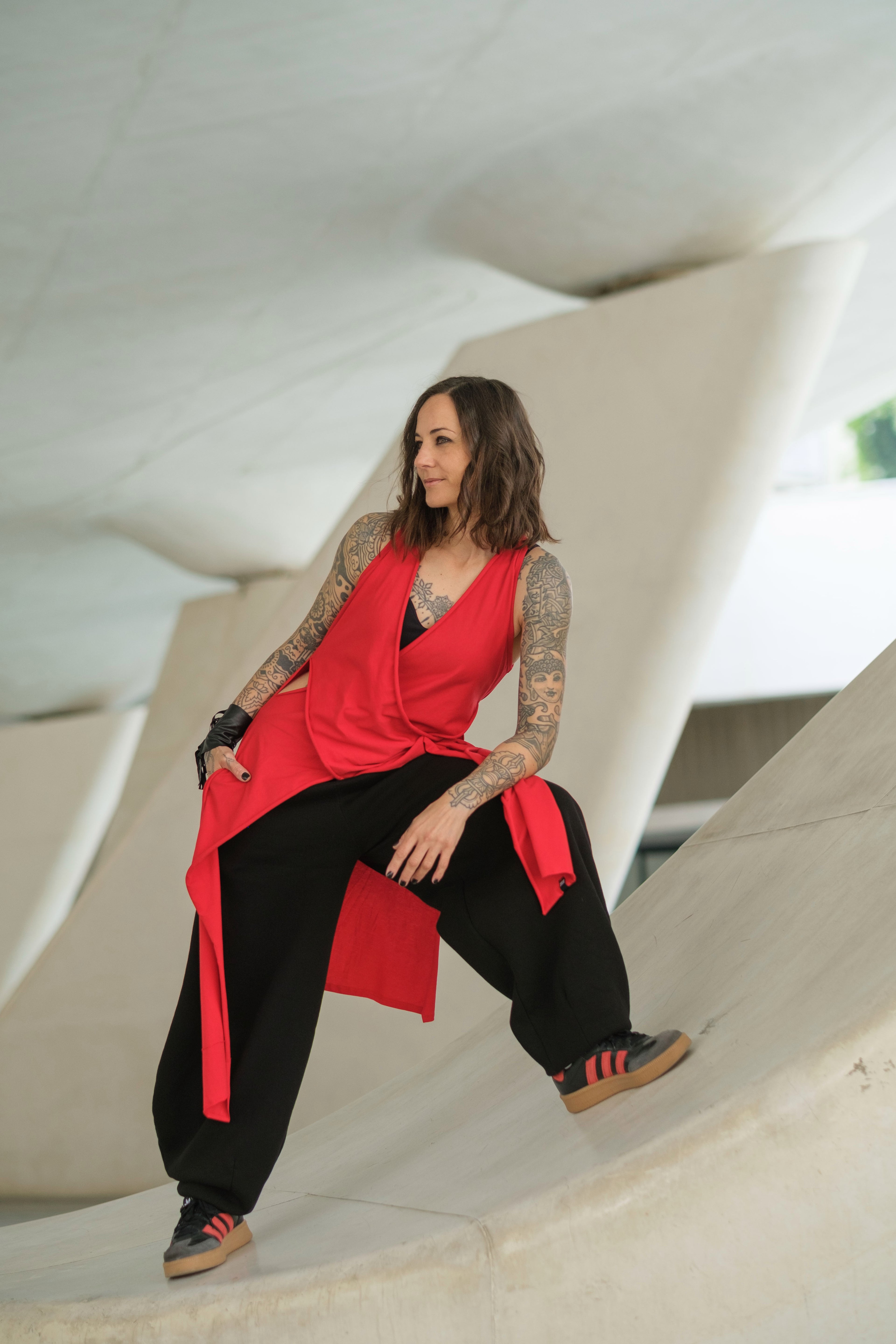 Fire Red Crossed V-Neck Top