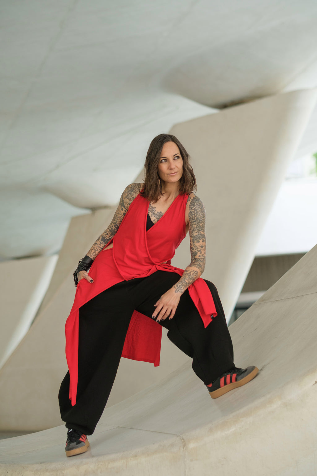 Fire Red Crossed V-Neck Top