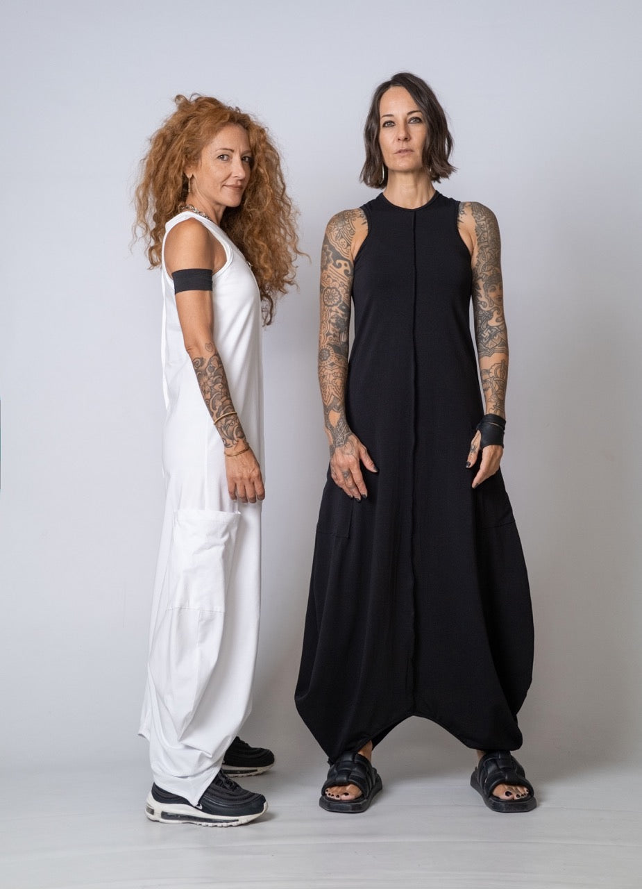 Moving Meditation: White Loose Maxi Dress with Pockets