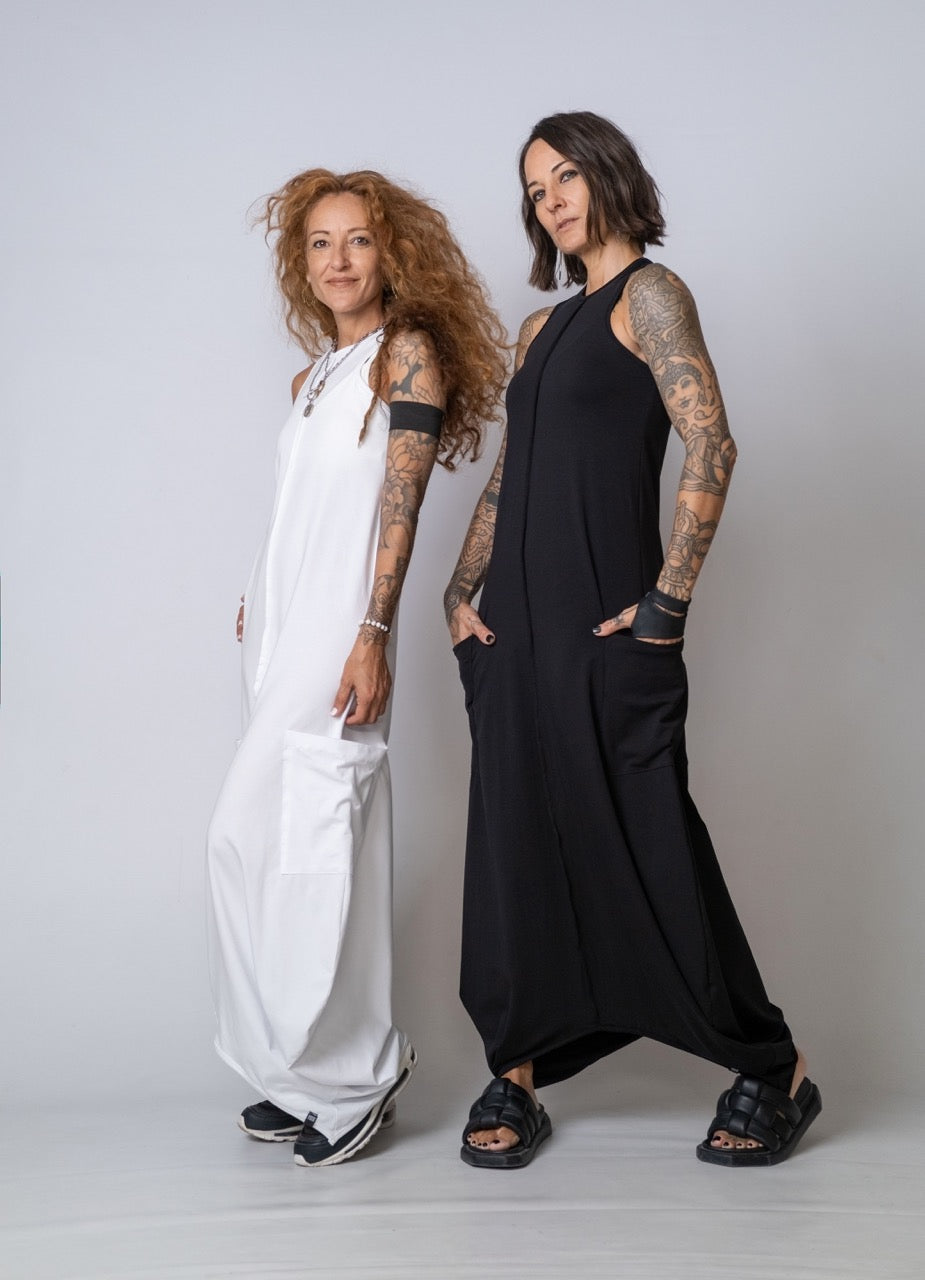Moving Meditation: Black Loose Maxi Dress with Pockets
