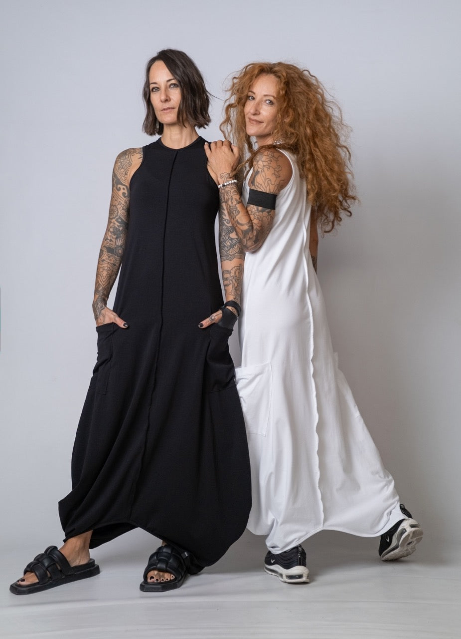 Moving Meditation: Black Loose Maxi Dress with Pockets