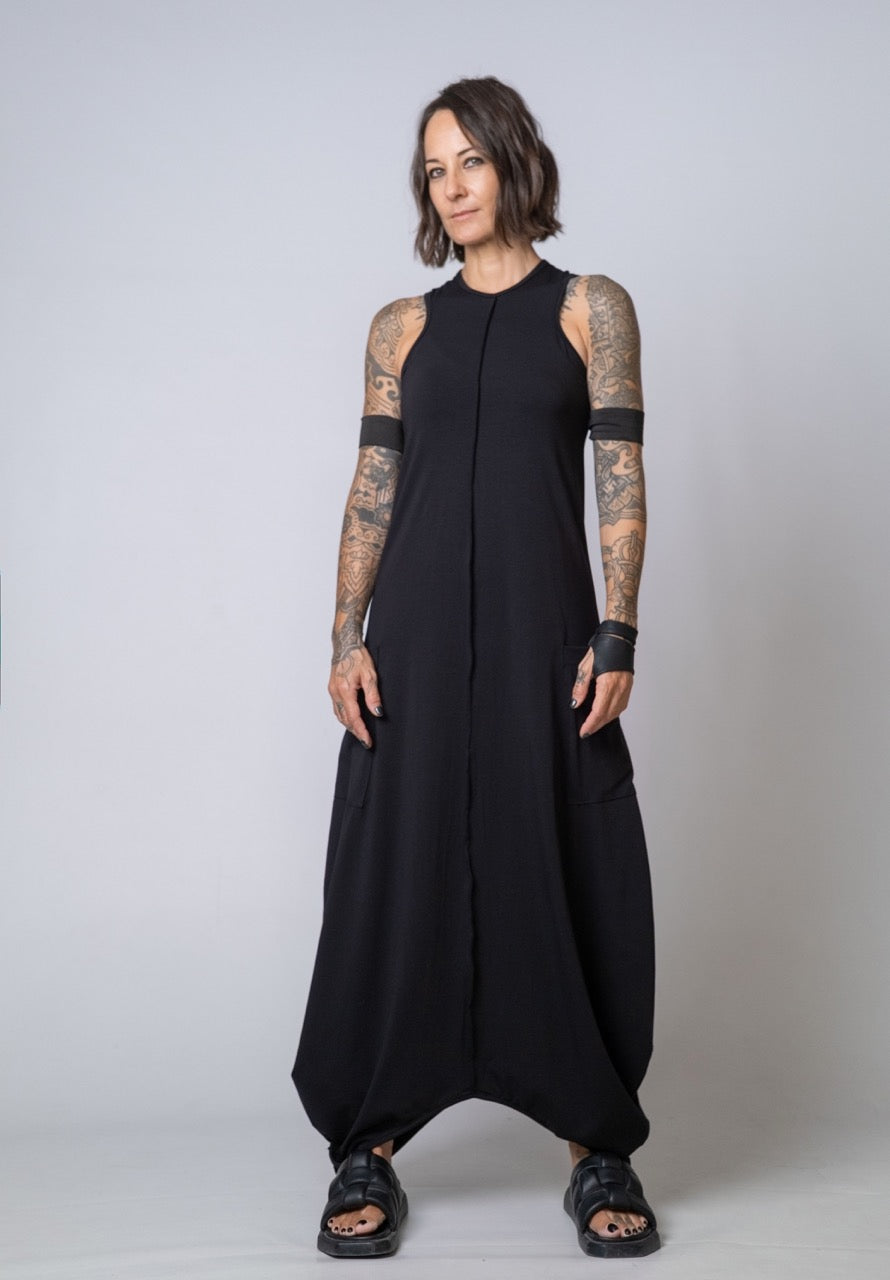 Moving Meditation: Black Loose Maxi Dress with Pockets