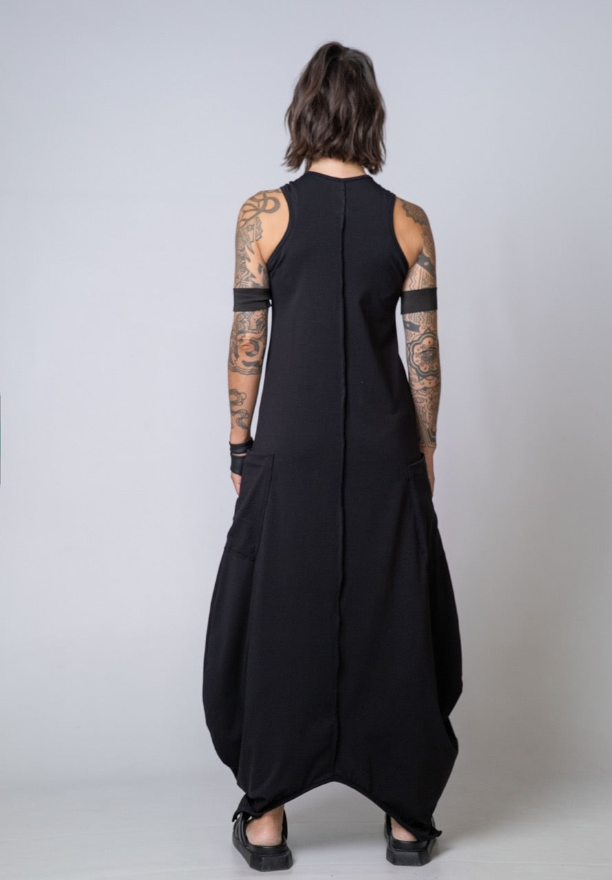 Moving Meditation: Black Loose Maxi Dress with Pockets