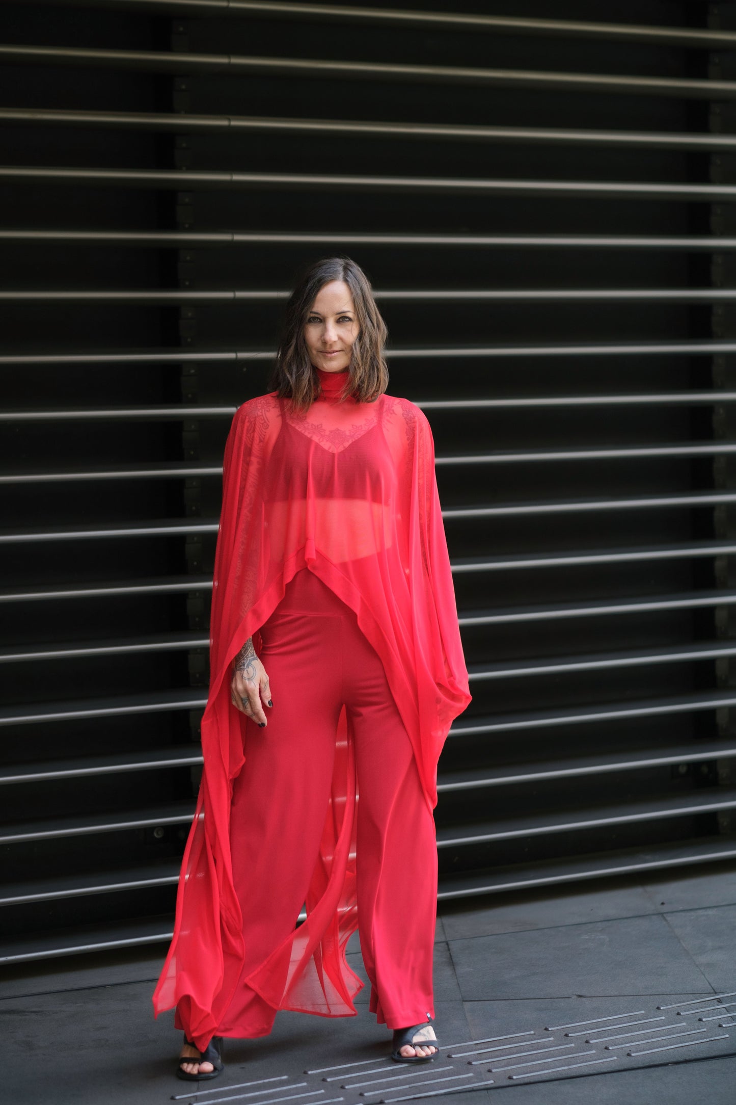 Extravagant Red Sheer Cape Tunic
