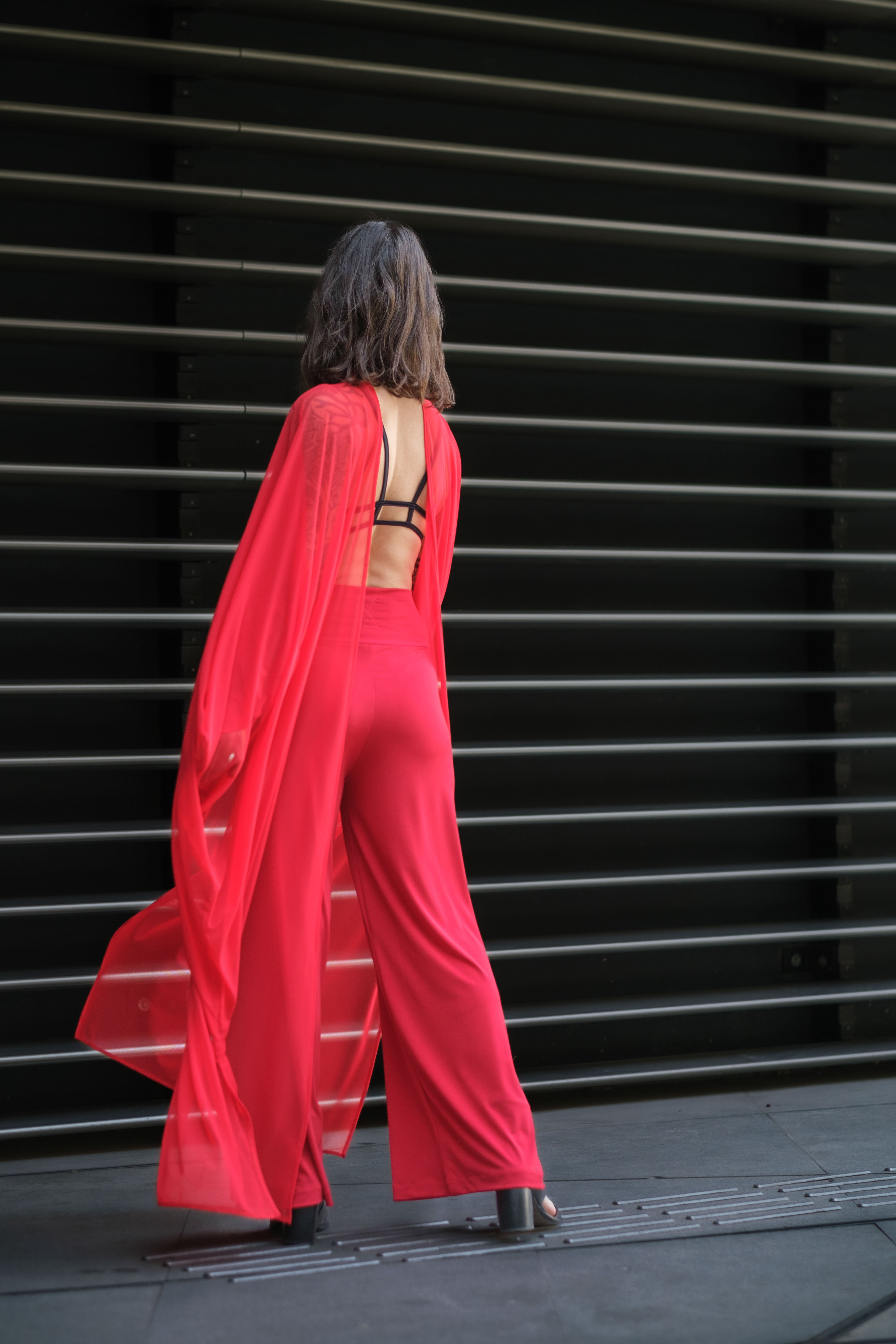 Fire Red Jersey Wide-Leg Pants