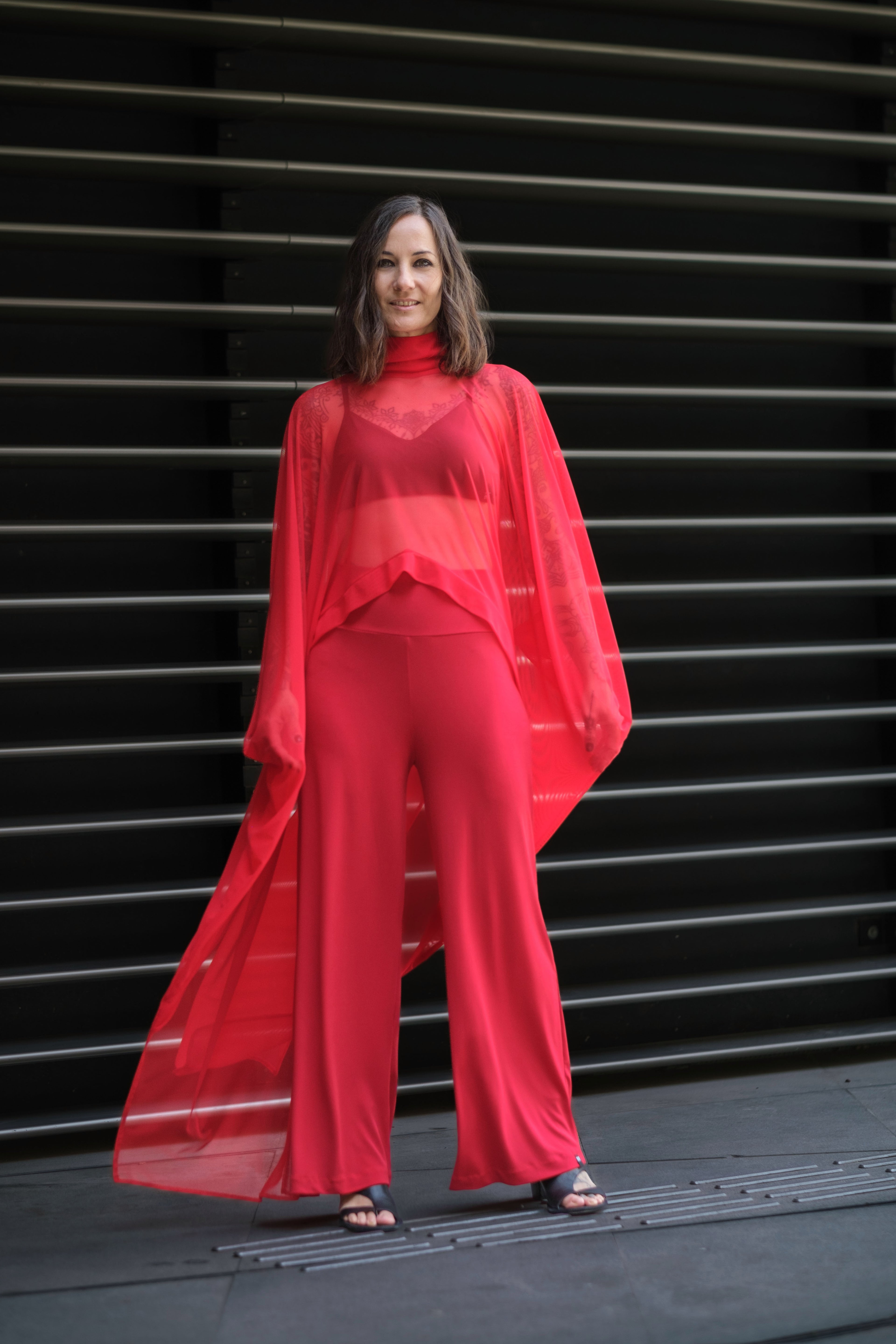 Fire Red Sheer Cape Tunic