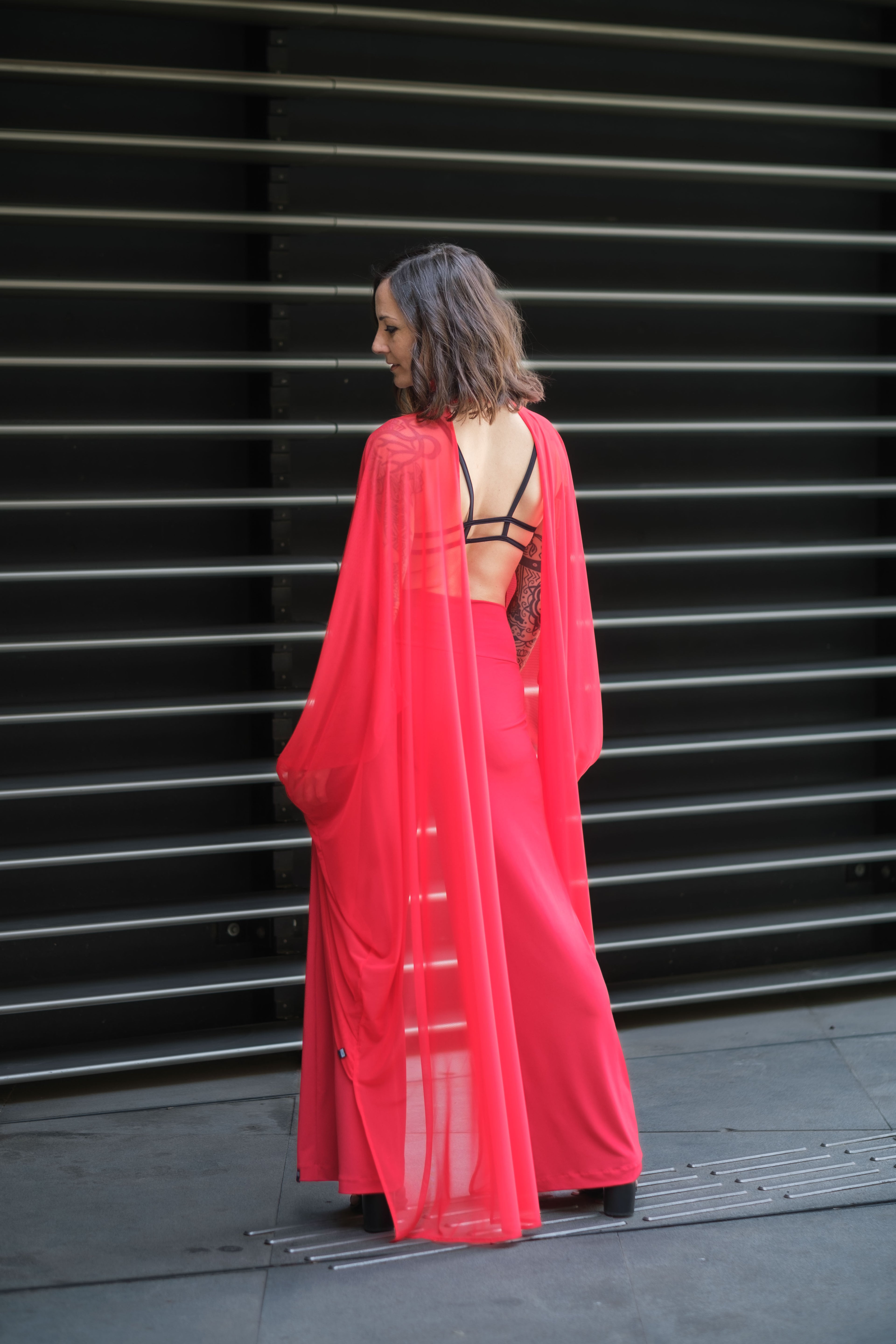 Fire Red Sheer Cape Tunic