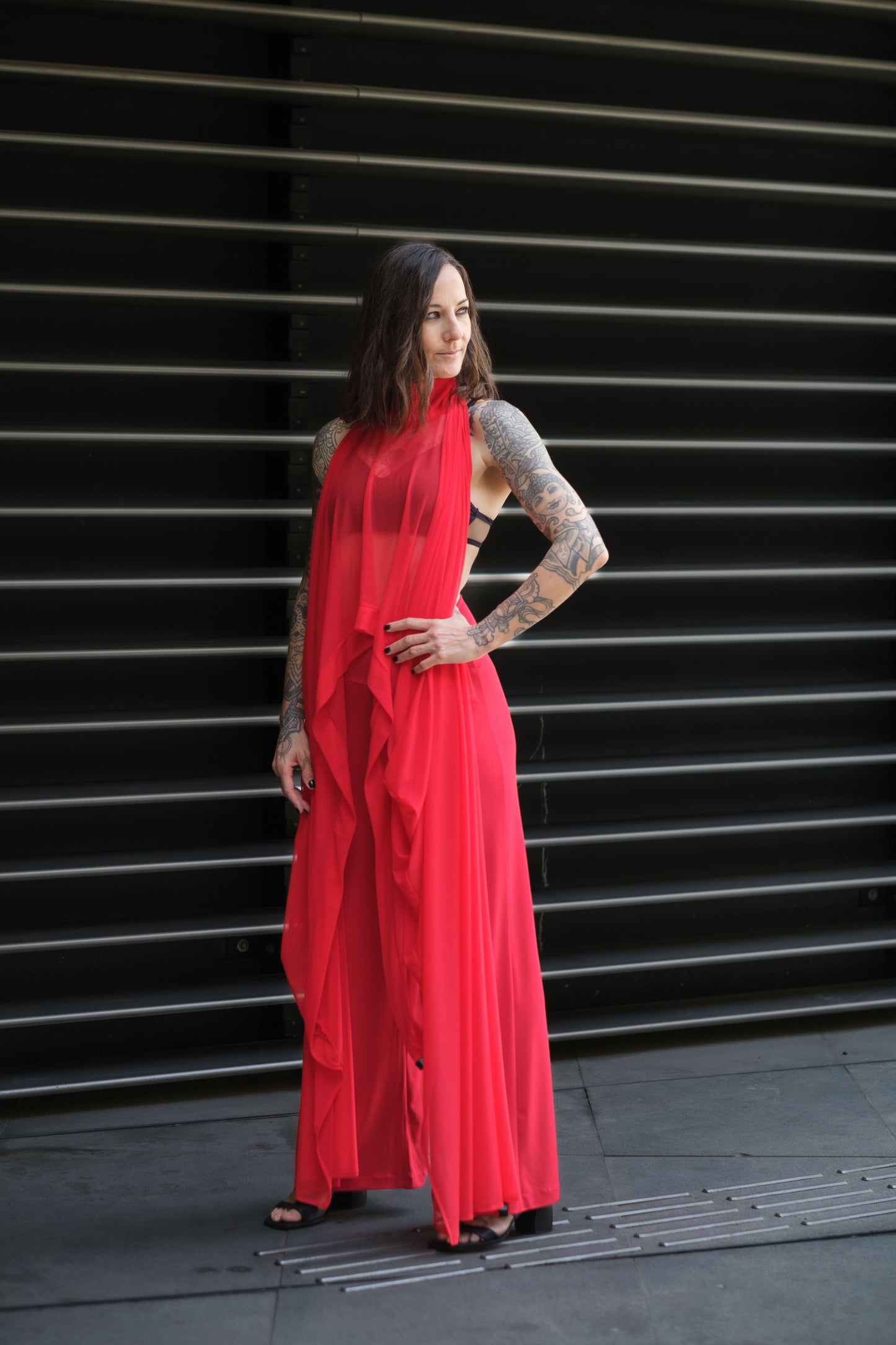 Extravagant Red Sheer Cape Tunic