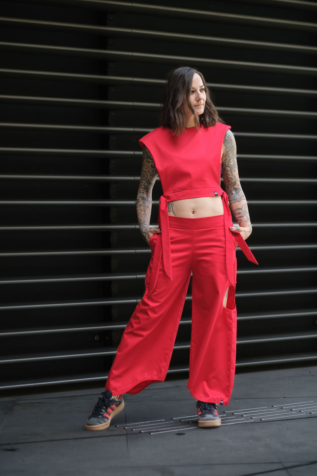 The Freya Futuristic Shoulder Pad Top in Fire Red