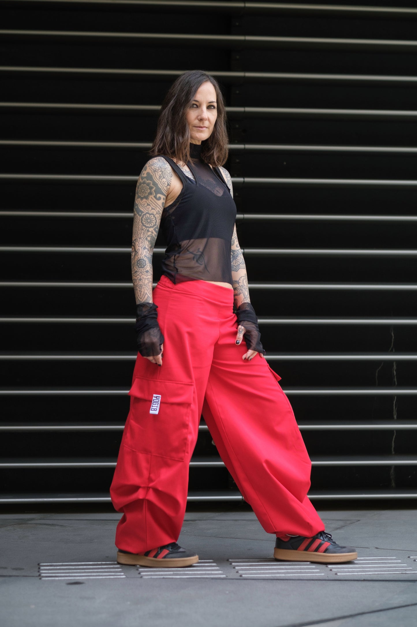 The Brat Wide Leg Cargo Pants in Fire Red