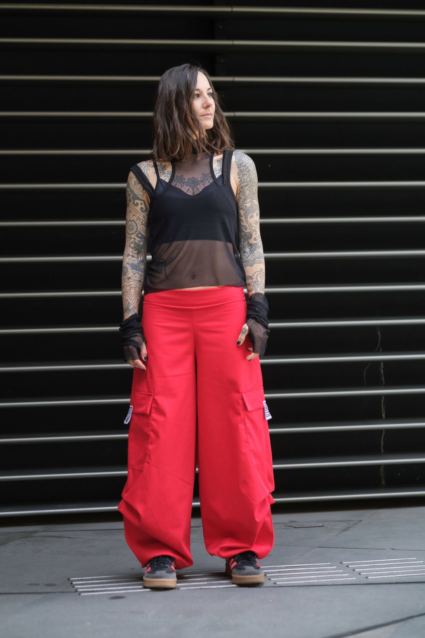 The Brat Wide Leg Cargo Pants in Fire Red